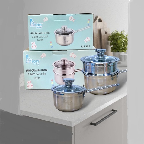Bộ nồi inox kèm xửng hấp Lion Baby
